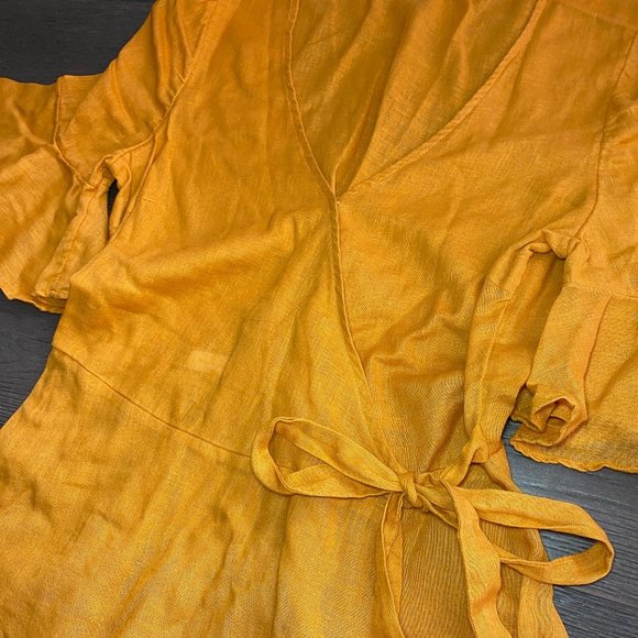 Mustard Yellow Gold Summer Criss-Cross Shirt Top - Picture 6 of 6